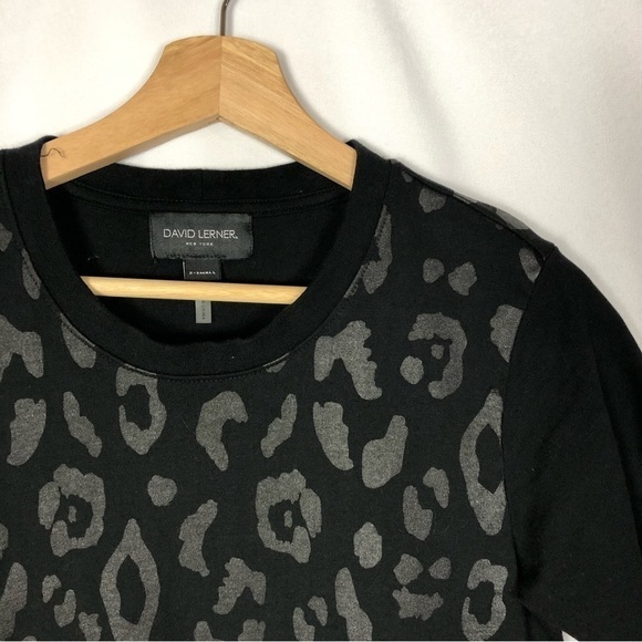 David Lerner Black Leopard Print Crewneck Short Sleeve T-Shirt Dress XS - Picture 3 of 4